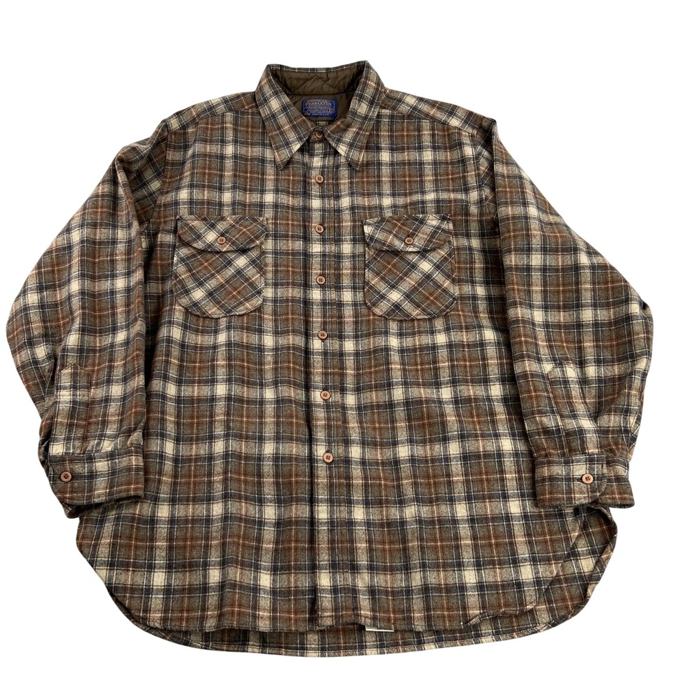 Vintage Pendleton Wool Board Shirt Mens XL Brown Plaid USA Made Flannel Loop